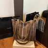 Transfronterizo 2025 Nuevo Estilo Coreano Rayas Versátil Bolso de Hombro Bolso de Mano Gran Capacidad Bolsa de Tela Bolso Tote de Axila