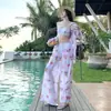 Traje de baño de dos piezas con vibra floral nuevo 2026 para mujer, camisa de manga larga y pantalones largos, adelgazante, adecuado para atuendos de aguas termales y vacaciones en la playa