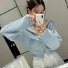 Suéter de Tricô Curto com Gola Grande e Zíper, Estilo Novo Primavera e Outono de Dongdaemun, Coreia, para Mulheres Baixas