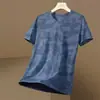 Camiseta de seda helada de verano para hombre, cuello redondo, color liso, secado rápido, manga corta, deportiva, holgada, fina, transpirable, de media manga