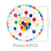 Nuevos Accesorios de Decoración para Fiesta de Cumpleaños Tema de Puntos Coloridos Plato de Papel Desechable Servilleta Bandera de Tirar Cortina de Lluvia de Seda