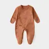 Macacão Bebê Classe a de Algodão Puro com Amarração, Macacão para Recém-Nascido com Coberturas para Mãos e Pés, Costura Fluorescente Roupa Íntima para Recém-Nascido