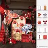 Nueva decoración de habitación de bodas estilo chino con arreglos florales en tablero KT, bata de novia para la sala de estar del nuevo hogar o hotel, accesorios para fotos y personajes decorativos para la felicidad