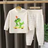 Conjunto de Ropa de Otoño para Bebé Algodón Puro Niños y Niñas Ropa Interior Cardigan Pantalones de Cintura Alta que Protegen la Barriga Suéter Ropa de Casa