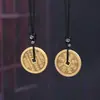 Colgante de moneda Shangui hecho de plata tibetana, colgante de moneda de cinabrio estilo chino vintage, accesorio de collar de hebilla de paz retro