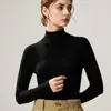 Suéter de punto fino Yangzi de 18 puntos, 100% lana pura para mujer, con cuello alto, mangas largas, estilo pullover, corte ajustado, capa base
