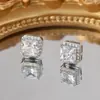 Brincos de Zircônia Geométrica Coreana em Prata 925 Agulha Cubo de Açúcar para Mulheres, Brincos Exquisitos Versáteis Elegantes com um Toque de Luxo Leve e de Alta Qualidade