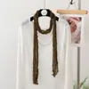 Bufanda Larga de Algodón y Lino Plisada Ajustada Nueva Combinación de Ropa Bufanda de Seda con Estampado de Lunares y Leopardo Bufanda Larga de Punto Fino Estrecho con Trenzas