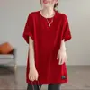 Comércio Exterior Desembaraço de Exportação 2025 Camiseta Estampada Feminina Plus Size Manga Curta Moda Top de Comprimento Médio Manga Meia-Manga Verão