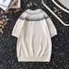 Camiseta de Punto de Manga Corta para Hombre y Mujer Verano Nuevo Retro Americano de Gama Alta Holgada Perezosa Jacquard Top de Media Manga