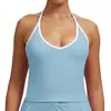 Top de Yoga Transfronterizo sin Costuras Color Block con Cuello Halter y Hermoso Diseño en la Espalda, Chaleco Deportivo Ajustado para Ciclismo, Correr y Fitness