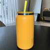 Garrafa térmica de aço inoxidável com camada dupla, galvanizada colorida, 16oz, pote pop de aço inoxidável com canudo, pote de conserva mason jar multicolor