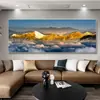 Pintura Decorativa para Sala de Estar com Fundo do Sol Dourado Brilhando nas Montanhas, Pintura Luxuosa e Elegante para Pendurar na Parede de Fundo do Sofá, Paisagem para Escritório