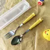Lindo Set de Vajilla Portátil de Acero Inoxidable con Dibujos Animados para Niños, Cuchara, Tenedor y Palillos