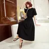 Vestido transfronterizo Falda grande Mujer Verano 2024 Estilo coreano Manga corta Cintura Falda larga Cintura alta Cuello redondo Falda negra pequeña