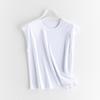 [Hengjia Cf] Camiseta de Algodón Mercerizado de Seda de Morera para Mujer, Cuello Redondo, Corte Holgado, Mangas Cortas Volantes, Ropa Exterior para Mujer, Estilo Verano