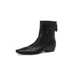 Botas femininas curtas de couro legítimo, corte justo, novo estilo de outono, bico quadrado de couro legítimo, zíper traseiro, salto médio grosso, estilo vintage