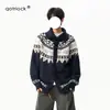 Cárdigan de punto Fair Isle con cuello de botón de cuerno, unisex, colección otoño 2026, con un elegante diseño color block