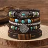 Pulsera Tejida a Mano de Seis Piezas de Cuero Europeo y Americano con Cuentas de Árbol de la Vida Retro Multicapa en Forma de Corazón Transfronteriza