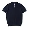 Camisa Polo Masculina de Alta Qualidade Estilo Italiano Feita de Seda de Amora, Manga Curta, Estilo Retro Americano, Camiseta com Gola Canelada Tricotada