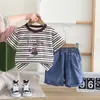 Comercio Exterior Nuevo Sombrero Rayado para Niños Traje de Manga Corta de Perro para Niños Traje de Dos Piezas Casual de Verano Cómodo Delgado a la Moda
