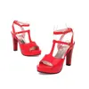 Sandalias de verano para mujer con punta abierta, plataforma impermeable, tacón ultraligero, color liso, punta redonda, hebilla, tacón grueso, zapatos para mujer de talla grande