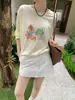 Gagd Menina Vitalidade~Frescor de Verão Estampa de Frutas Protetor Solar Manga Longa Pulôver Solto Cobertura Camiseta Solta