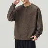 Ropa de Hombre Shanggu Sudadera de Manga Larga para Hombre con Cuello Henley Sudadera de Punto Nueva Primavera y Otoño Corte Holgado Top Dos en Uno