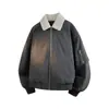 Chaqueta de algodón tipo workwear con solapa de borrego sintético para hombre y mujer, forro polar de invierno y engrosada, abrigo de algodón cálido de ajuste holgado retro americano