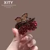 Nuevo Clip para el Cabello con Pedrería Rojo Cereza para Año Nuevo para Mujer, Pinza Pequeña para Recoger Coletas Altas, Dulce Accesorio para el Cabello