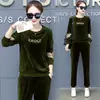 Sudeste Asiático Transfronterizo Primavera Otoño Tallas Grandes Holgado Temperamento Casual Mangas Largas Joggers Terciopelo Dorado Moda Conjunto Deportivo