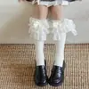 Calcetines para Niñas 2026 Primavera Nuevo Estilo Encaje Multicapa Lazo Calcetines de Media Pantorrilla para Niñas Calcetines de Pantorrilla Lolita