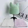 Gorro de Punto Cálido de Piel de Conejo de Invierno para Mujer 2024 A Prueba de Frío Moda Doble Cuerno Cara de Niña Linda Gorro Pequeño de Lana Moderno