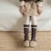 Meias de algodão Shoeshang para meninas para outono e inverno, meias slouch de caxemira, aquecedores de perna infantis listrados com babados estilo coreano