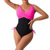Traje de baño de una pieza con empalme de color contrastante, nuevo estilo europeo y americano 2025, estilo popular de Amazon, traje de baño conservador que cubre el abdomen para mujer, disponible en stock, venta al por mayor