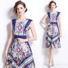 2024 AliExpress outono europeu e americano feminino novo elegante cintura alta impressão manga curta casual moda vestido