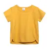 Camiseta de Verão Infantil 2026 Algodão Cor Sólida Manga Curta Gola Redonda Top Meninos e Meninas Camiseta Básica de Verão Roupas Infantis Atacado
