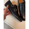 Versión de Piel de Oveja~Mocasines Retro de Piel Genuina con Puntera Cuadrada y Hebilla de Cuero Tallado para Mujer, Versátiles Zapatos Negros de Cuero para el Trabajo