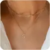 Colar de 26 Letras com Cravação de Diamante Camada Dupla Aço Inoxidável Clipe de Papel Corrente de Clavícula em Camadas Empilhada Colar com Corrente de Clipes de Papel com Iniciais