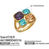 Anillo de Piedra de Vidrio Coloreado Maillard, Joyería de Diseño Nicho de Lujo Ligero Estilo Ins, Acero Inoxidable Chapado en Oro Real de 18 Quilates