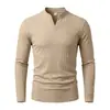 2026 Otoño Transfronterizo para Hombre Top de Jacquard de Canalé de Manga Larga Versátil Henley Camiseta de Corte Ajustado