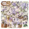50 pegatinas florales moradas de doble cara para una decoración exquisita de escritorios, equipaje, cuadernos y grafitis Pegatinas de PET