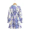 Vestido estampado largo de manga larga con cinturón decorativo para mujer, estilo europeo y americano, novedad de verano 2024, venta al por mayor