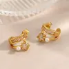 Brincos de Aço Inoxidável Transfronteiriços com Estilo Único e Fashion, Formato C Versátil com Cravação de Zircônia, Banhados a Ouro 18K, Conservam a Cor, Brincos à Prova d'Água