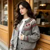 Cárdigan de moda nuevo para otoño e invierno, estilo europeo y americano transfronterizo, cuello redondo, bloques de color, prenda exterior casual, suéter de punto adelgazante para mujer