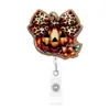 Porta credencial con elemento de calabaza de Halloween, Clip retráctil para credencial de acrílico con purpurina, Portacredencial de extracción fácil, Personalizado por el fabricante original