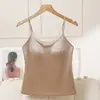 Camisola Longa Estilo Sutiã de Cetim com Acabamento Sem Costura, Push-Up, Bojo Fixo para Mulheres com Almofadas no Peito, Não Precisa Usar Sutiã