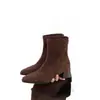 4-7 Opcional Otoño/Invierno 2026 Botines Elásticos Ajustados de Piel con Punta Cuadrada y Tacón Grueso Estilo Coreano para Mujer Cremallera Trasera