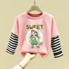 Camiseta de manga larga de algodón puro para niñas, camiseta básica moderna y versátil, top interior elegante para niñas, ropa de otoño para bebés y niños pequeños