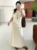 Conjunto de punto con volantes para mujer talla grande, colección otoño 2026, conjunto de dos piezas con top de manga media y falda para mujeres con curvas